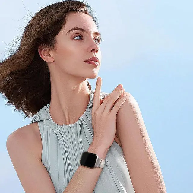 Alt view image 7 of 7 - Floral Engraved Band Compatible with Apple Watch Band Women 40mm 38mm 41mm, Soft Silicone Two-Tone Flower Sport Strap for iWatch Series 10 9 8 7 6 5 4 3 2 1 SE Ultra-SLMT