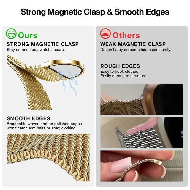 Alt view image 3 of 7 - Mesh Metal Loop Compatible with Apple Watch Band 40mm 41mm 38mm 42mm Series 11 10 9 8 7 6 5 4 3 2 1, SE 3 2 1 Women Men, Stainless Steel Strap with Magnetic Clasp for iWatch Bands