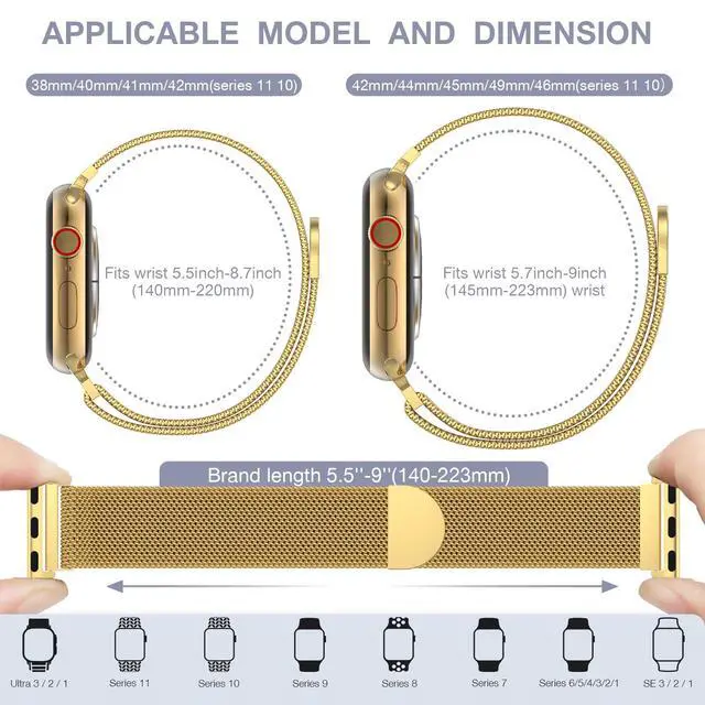 Alt view image 5 of 7 - Mesh Metal Loop Compatible with Apple Watch Band 40mm 41mm 38mm 42mm Series 11 10 9 8 7 6 5 4 3 2 1, SE 3 2 1 Women Men, Stainless Steel Strap with Magnetic Clasp for iWatch Bands