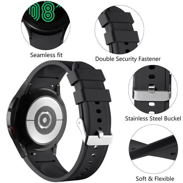 Alt view image 2 of 7 - No Gap Band Compatible with Samsung Galaxy Watch 7 6 5 Band 40mm 44mm/Galaxy Watch 4 Classic Bands 46mm 42mm/Watch 5 Pro 45mm,20mm Sport Strap Wristband for Men Women Black