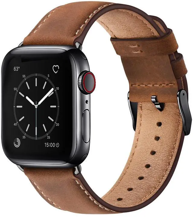 Main image of Leather Bands Compatible with Apple Watch Band 42mm(Series 3 2 1) 44mm 45mm 46mm 49mm for Men Women, Top Grain Genuine Leather Replacement Strap for iWatch Ultra 3 2 1, SE3 2 1,