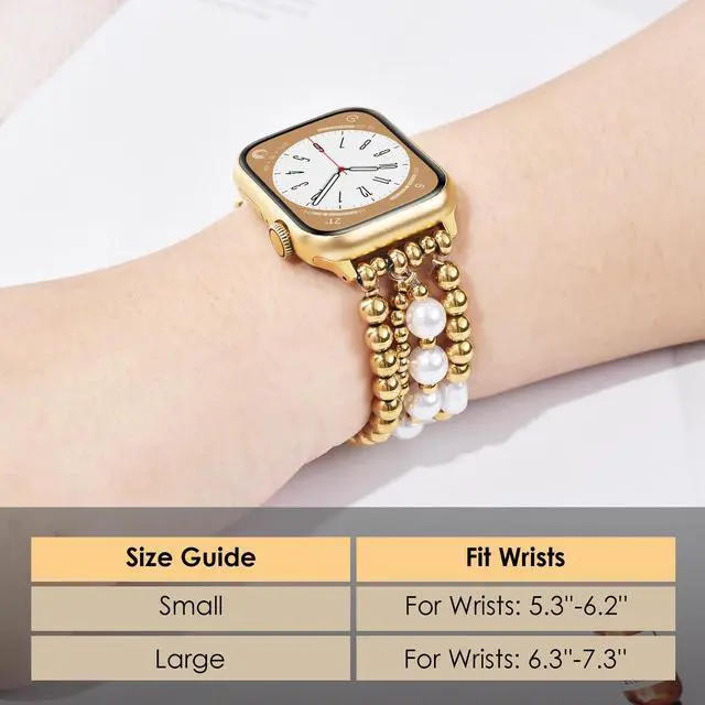 Alt view image 4 of 7 - Gold Beaded Bracelets Compatible for Apple Watch Bands 38mm 40mm 41mm 42mm for Women, Fashion Handmade Dressy iPhone Watch Bands Stainless Steel Beads Elastic Strap for iWatch