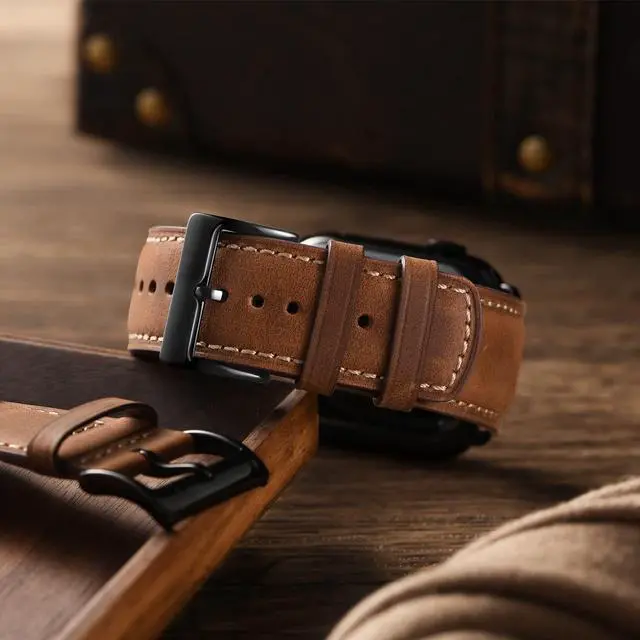 Alt view image 4 of 7 - Leather Bands Compatible with Apple Watch Band 42mm(Series 3 2 1) 44mm 45mm 46mm 49mm for Men Women, Top Grain Genuine Leather Replacement Strap for iWatch Ultra 3 2 1, SE3 2 1,