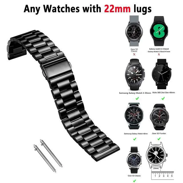 Alt view image 3 of 6 - Quick Release Metal Chain Watch Bands,22MM Solid Stainless Steel Business Bracelet Strap for Samsung Gear S3/Galaxy Watch 46mm(2019)/Galaxy Watch 3 45mm (Black, 22)