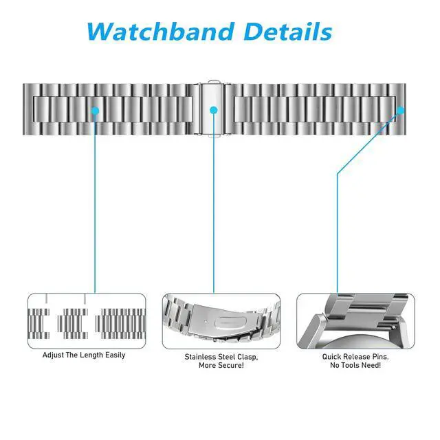 Alt view image 5 of 6 - Quick Release Metal Chain Watch Bands,22MM Solid Stainless Steel Business Bracelet Strap for Samsung Gear S3/Galaxy Watch 46mm(2019)/Galaxy Watch 3 45mm (Black, 22)