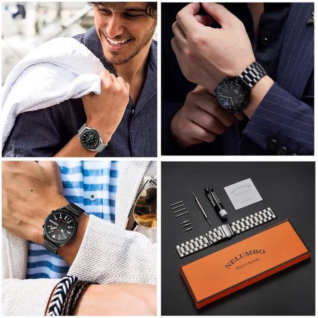 Alt view image 6 of 6 - Quick Release Metal Chain Watch Bands,22MM Solid Stainless Steel Business Bracelet Strap for Samsung Gear S3/Galaxy Watch 46mm(2019)/Galaxy Watch 3 45mm (Black, 22)