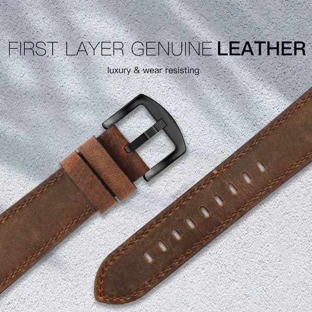 Alt view image 3 of 7 - Leather Bands Compatible with Apple Watch 46mm 45mm 44mm 42mm(Series 1 2 3) Band Men Women, Vintage Genuine Leather Wristband Replacement Band Compatible for Apple Watch iwatch