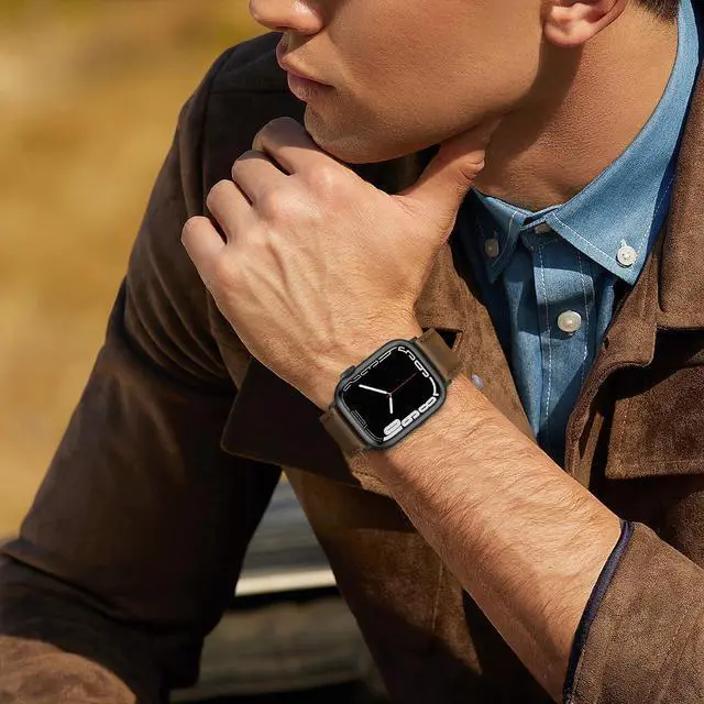Alt view image 7 of 7 - Leather Bands Compatible with Apple Watch 46mm 45mm 44mm 42mm(Series 1 2 3) Band Men Women, Vintage Genuine Leather Wristband Replacement Band Compatible for Apple Watch iwatch