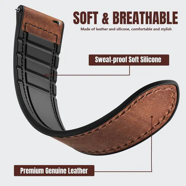 Alt view image 2 of 7 - Magnetic Leather Bands Compatible with Samsung Galaxy Watch 7 Band 6 5 4 FE Active 2 40mm 44mm/Watch 6/4 Classic/Watch 5 Pro/3, 20mm Genuine Leather Straps for Samsung Watch Bands Men Women