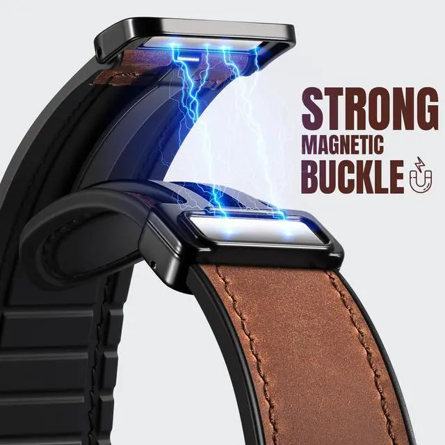 Alt view image 3 of 7 - Magnetic Leather Bands Compatible with Samsung Galaxy Watch 7 Band 6 5 4 FE Active 2 40mm 44mm/Watch 6/4 Classic/Watch 5 Pro/3, 20mm Genuine Leather Straps for Samsung Watch Bands Men Women