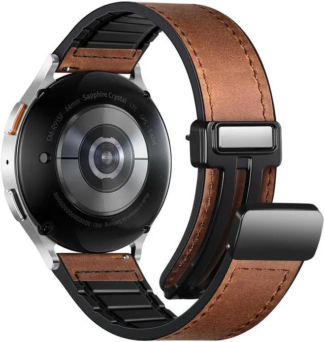 Main image of Magnetic Leather Bands Compatible with Samsung Galaxy Watch 7 Band 6 5 4 FE Active 2 40mm 44mm/Watch 6/4 Classic/Watch 5 Pro/3, 20mm Genuine Leather Straps for Samsung Watch Bands Men Women