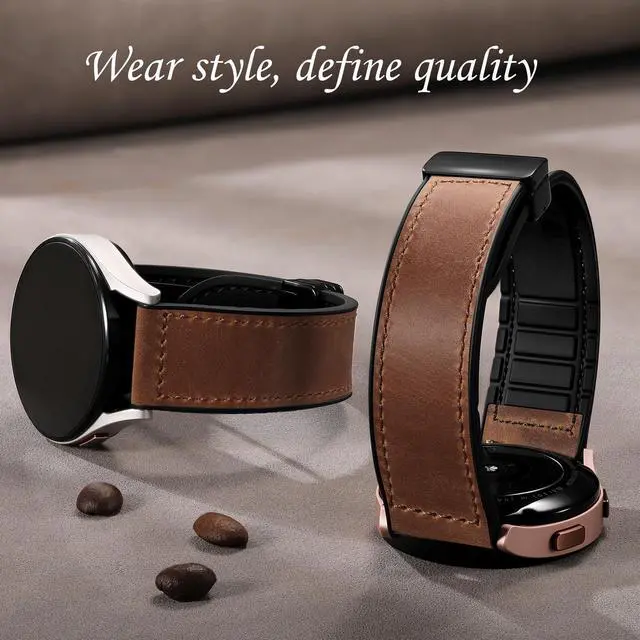 Alt view image 4 of 7 - Magnetic Leather Bands Compatible with Samsung Galaxy Watch 7 Band 6 5 4 FE Active 2 40mm 44mm/Watch 6/4 Classic/Watch 5 Pro/3, 20mm Genuine Leather Straps for Samsung Watch Bands Men Women