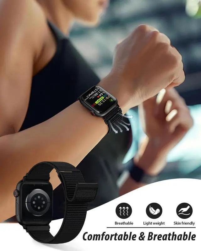 Alt view image 4 of 6 - Nylon Sport Loop Band Compatible with Apple Watch Bands 38mm 40mm 41mm 42mm for Women Men, iWatch Wrist Straps for Se, Series 11 10 9 8 7, Breathable, Soft Band Ideal for Outdoor