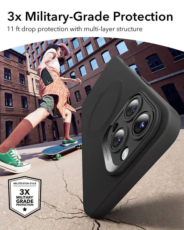 Alt view image 2 of 7 - for iPhone16 Case with MagSafe, Supports Magnetic Charging, Smooth & Slim Silicone Case, Shockproof, Full Screen and Camera Protection, Soft Microfiber Lining,Black