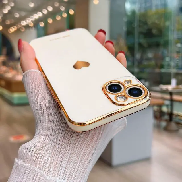 Alt view image 2 of 7 - Compatible with iPhone 13 Case for Women Girl Cute Love-Heart Luxury Bling Plating Soft Back Cover Raised Full Camera Protection Bumper Silicone Shockproof Phone Case for iPhone 13, White