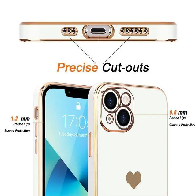 Alt view image 3 of 7 - Compatible with iPhone 13 Case for Women Girl Cute Love-Heart Luxury Bling Plating Soft Back Cover Raised Full Camera Protection Bumper Silicone Shockproof Phone Case for iPhone 13, White