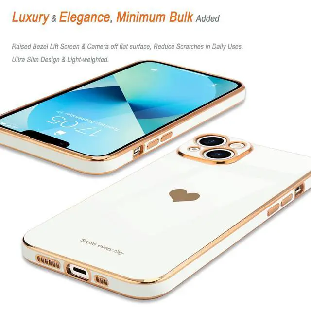 Alt view image 4 of 7 - Compatible with iPhone 13 Case for Women Girl Cute Love-Heart Luxury Bling Plating Soft Back Cover Raised Full Camera Protection Bumper Silicone Shockproof Phone Case for iPhone 13, White