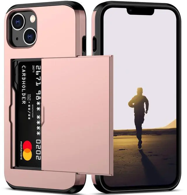Main image of for iPhone 13 Case with Card Holder Heavy Duty Protective Dual Layer Shockproof Hidden Card Slot Slim Wallet Case for iPhone 13 for Women&Men(Rose Gold)