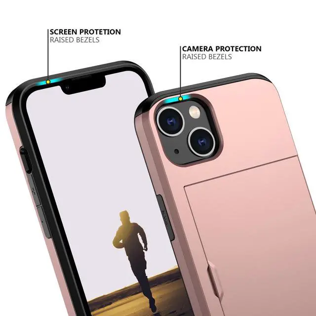 Alt view image 4 of 7 - for iPhone 13 Case with Card Holder Heavy Duty Protective Dual Layer Shockproof Hidden Card Slot Slim Wallet Case for iPhone 13 for Women&Men(Rose Gold)
