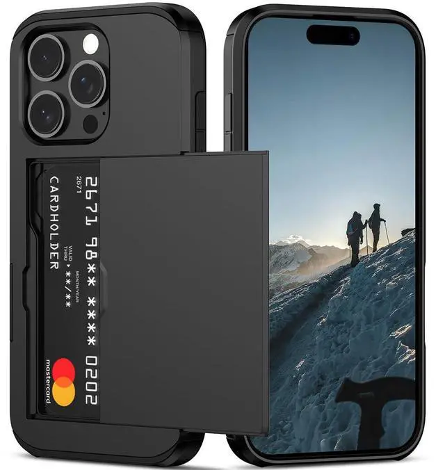 Main image of Compatible with iPhone 16 Pro Case with Card Holder Dual Layer Heavy Duty Protective Shockproof Hidden Card Slot Slim Wallet Phone Cover for iPhone 16 Pro for Women&Men 6.3 inch(Black)