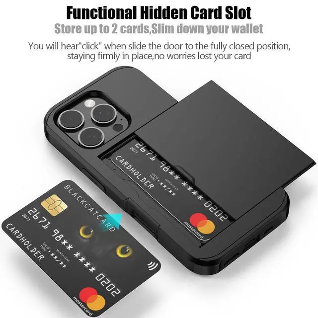 Alt view image 3 of 7 - Compatible with iPhone 16 Pro Case with Card Holder Dual Layer Heavy Duty Protective Shockproof Hidden Card Slot Slim Wallet Phone Cover for iPhone 16 Pro for Women&Men 6.3 inch(Black)