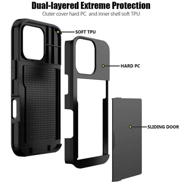 Alt view image 4 of 7 - Compatible with iPhone 16 Pro Case with Card Holder Dual Layer Heavy Duty Protective Shockproof Hidden Card Slot Slim Wallet Phone Cover for iPhone 16 Pro for Women&Men 6.3 inch(Black)