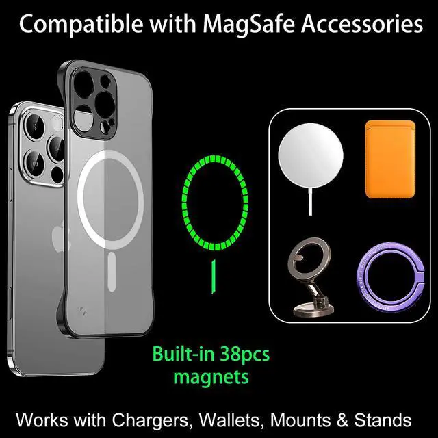 Alt view image 5 of 7 - Slim Case for iPhone 16 Pro, 1.9mm Minimalist Phone Case Compatible with MagSafe (38 Magnets), Thin Light Translucent Anti-Scratch, Anti-Yellow (Basalt Black, iPhone 16 Pro)