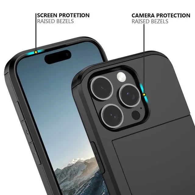 Alt view image 5 of 7 - Compatible with iPhone 16 Pro Case with Card Holder Dual Layer Heavy Duty Protective Shockproof Hidden Card Slot Slim Wallet Phone Cover for iPhone 16 Pro for Women&Men 6.3 inch(Black)
