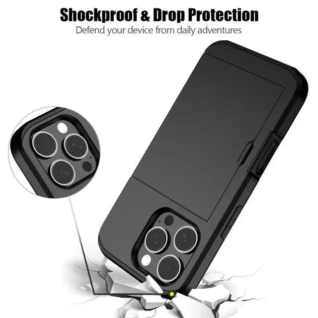 Alt view image 6 of 7 - Compatible with iPhone 16 Pro Case with Card Holder Dual Layer Heavy Duty Protective Shockproof Hidden Card Slot Slim Wallet Phone Cover for iPhone 16 Pro for Women&Men 6.3 inch(Black)