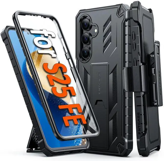 Main image of for Samsung Galaxy S25-FE Case: Military Grade Rugged Cell Phone Cover with Kickstand & Belt-Clip Holster | Shockproof Protection Bumper Matte Textured for Galaxy S25 FE Cases 6.7inch - Black