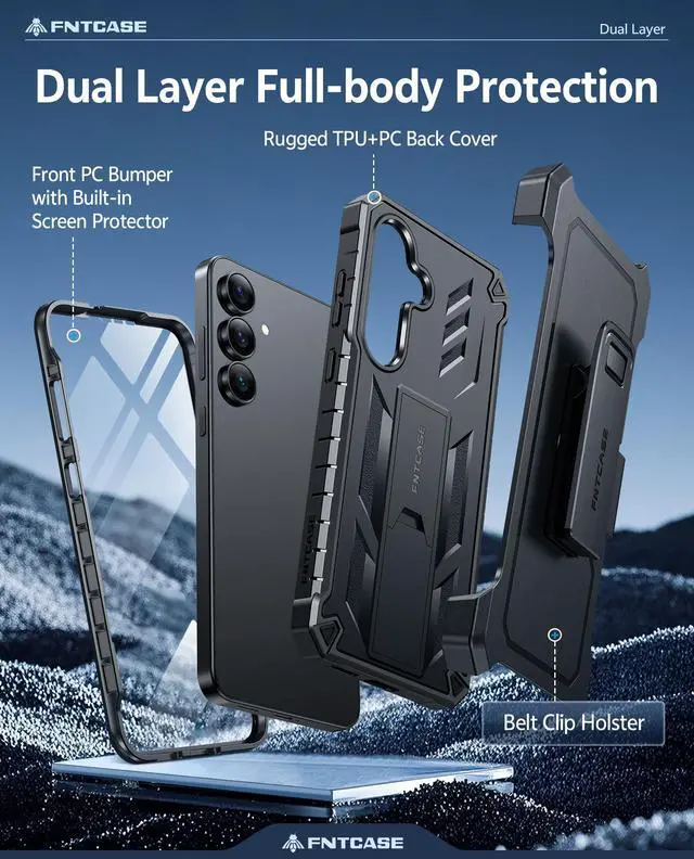 Alt view image 3 of 7 - for Samsung Galaxy S25-FE Case: Military Grade Rugged Cell Phone Cover with Kickstand & Belt-Clip Holster | Shockproof Protection Bumper Matte Textured for Galaxy S25 FE Cases 6.7inch - Black