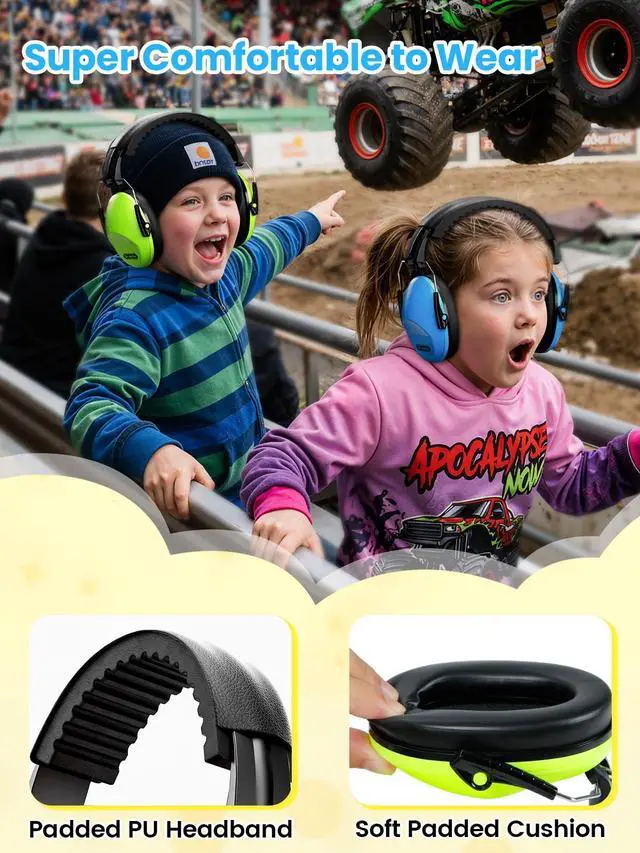 Alt view image 2 of 7 - Noise Cancelling Headphones For Kids 2PACK, 27.4SNR Kids Ear Protection Ear Muffs for Toddler Hearing Protection, Noise Reduction Earmuffs for Monster Jam, Autism Sensory, Focus, Fireworks