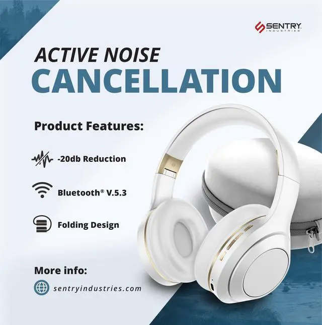 Alt view image 6 of 7 - OSH Over Ear Bluetooth Wireless Headphones, Active Noise Canceling -20dB Reduction, 22 Hour Battery Life, Control Buttons, Built in Microphone, USB C Charging and Carrying Case Included (White)