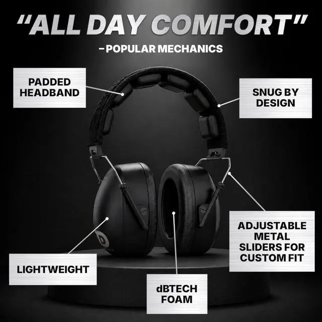 Alt view image 5 of 7 - DEFENSE Professional Safety Ear Muffs 37dB NRR - The HIGHEST Rated & MOST COMFORTABLE Ear Protection for Shooting & Industrial Use - THE BEST HEARING PROTECTION...GUARANTEED (BLACK)