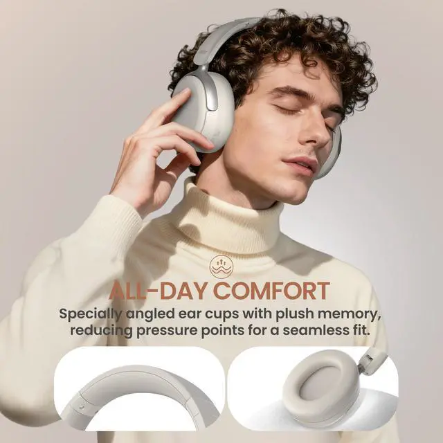 Alt view image 4 of 6 - OHR516 Active Noise Cancelling Headphones, Over Ear Wireless Bluetooth, 60H Playtime, 40mm Drivers, Low-Latency Mode, ENC Clear Calls, Foldable Comfortable Design (White)
