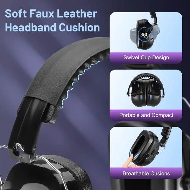 Alt view image 3 of 6 - 2 Pack 34dB Noise Canceling Headphones For Shooting, Hearing Protection Earmuffs, Ear Protection Headphones, Thickened Headband Ear Muff For Noise Reduction for Shooting, Construction,Mowing