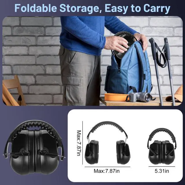 Alt view image 5 of 6 - 2 Pack 34dB Noise Canceling Headphones For Shooting, Hearing Protection Earmuffs, Ear Protection Headphones, Thickened Headband Ear Muff For Noise Reduction for Shooting, Construction,Mowing