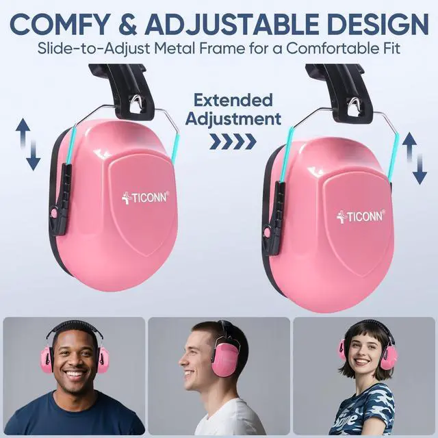 Alt view image 3 of 7 - Noise Cancelling Ear Muffs for Adults, SNR 33dB Hearing Protection, Adjustable Safety Earmuffs for hunting, Construction (Soft Pink)