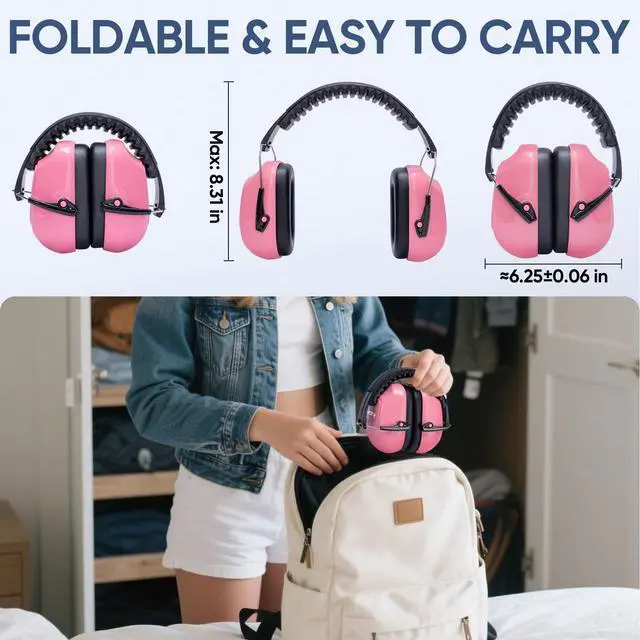 Alt view image 6 of 7 - Noise Cancelling Ear Muffs for Adults, SNR 33dB Hearing Protection, Adjustable Safety Earmuffs for hunting, Construction (Soft Pink)