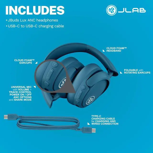 Alt view image 7 of 7 - JBuds Lux ANC, Over Ear Headphones, Active Noise Cancelling, Bluetooth, Limited Edition Navy