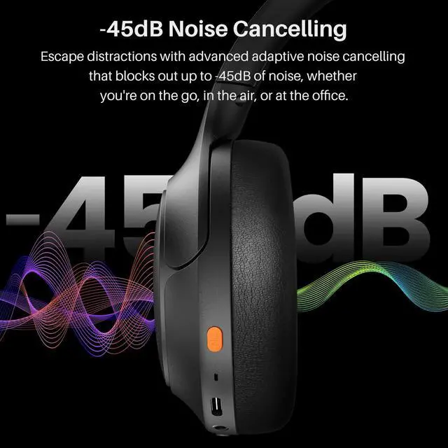 Alt view image 4 of 7 - HT3 Hybrid Noise Cancelling Headphones, 90H Battery Life Wireless Over Ear Bluetooth 6.0 Foldable Headset, AI Voice Assistant with 5 Mics, Connect 2 Devices and Hi-Res Sound, 32 EQ Audio Presets