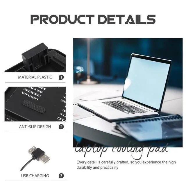 Alt view image 4 of 7 - Silent Laptop Cooling Pad with USB Powered Fan Non-Slip Adjustable Laptop Stand for Gaming and Office Use 12.99X9.84X0.94 Inch Cooling Accessory