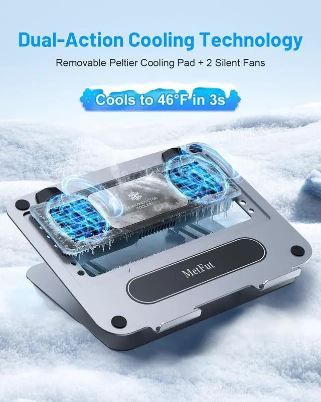 Alt view image 2 of 7 - Laptop Cooling Pad with Detachable Fan & Cooler, Adjustable Height & Angle, 360 Rotation Base, Carbon Steel Framework, Ultra-Quiet & Super Sturdy for 15.6 Laptop, DJ Mixer Workstation (Grey)