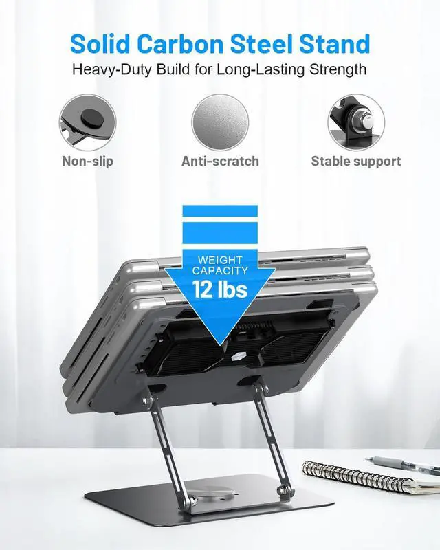 Alt view image 6 of 7 - Laptop Cooling Pad with Detachable Fan & Cooler, Adjustable Height & Angle, 360 Rotation Base, Carbon Steel Framework, Ultra-Quiet & Super Sturdy for 15.6 Laptop, DJ Mixer Workstation (Grey)