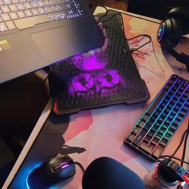 Alt view image 7 of 7 - Laptop Cooling Pad for 15.6 to 17.3 Inches PC Notebooks, 5 Fans Computer Cooler Stands with Purple Lights Desk Chiller Mat, S035
