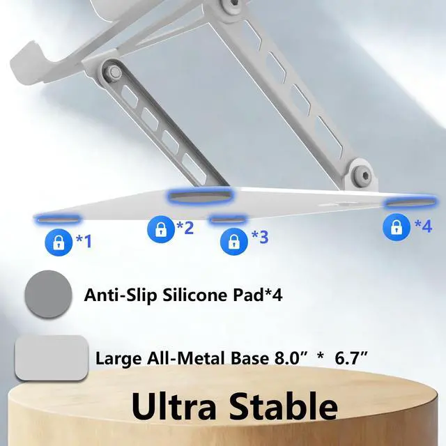 Alt view image 3 of 7 - Adjustable Laptop Stand, Ultra Stable Metal Base Ergonomic Foldable Computer Riser for Desk Compatible with MacBook Pro/Air Notebook All Laptop Under 16 Inches (Silver)