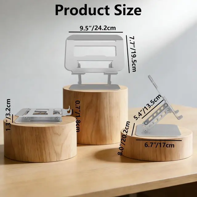 Alt view image 2 of 7 - Adjustable Laptop Stand, Ultra Stable Metal Base Ergonomic Foldable Computer Riser for Desk Compatible with MacBook Pro/Air Notebook All Laptop Under 16 Inches (Silver)