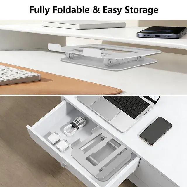 Alt view image 5 of 7 - Adjustable Laptop Stand, Ultra Stable Metal Base Ergonomic Foldable Computer Riser for Desk Compatible with MacBook Pro/Air Notebook All Laptop Under 16 Inches (Silver)