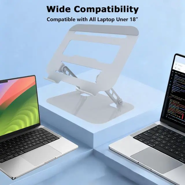 Alt view image 7 of 7 - Adjustable Laptop Stand, Ultra Stable Metal Base Ergonomic Foldable Computer Riser for Desk Compatible with MacBook Pro/Air Notebook All Laptop Under 16 Inches (Silver)