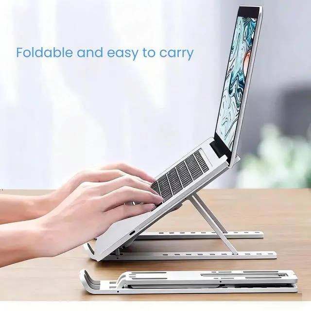 Alt view image 2 of 5 - Laptop Stand for Desk, Adjustable Foldable Portable Laptop Riser, ABS+Silicone Ventilated Cooling Notebook Holder for 10-17.3 Laptops & Tablets (White)